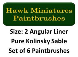 Kolinsky Sable Paintbrush Set Size 2 (Set of 6 Flat Angular Liner)